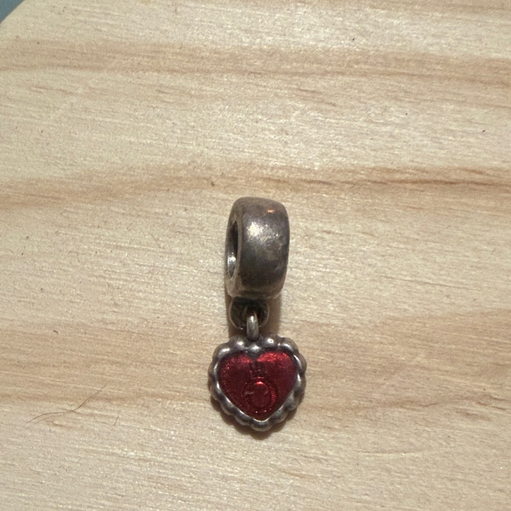 Pandora Silver Heart Charm with Red Accent